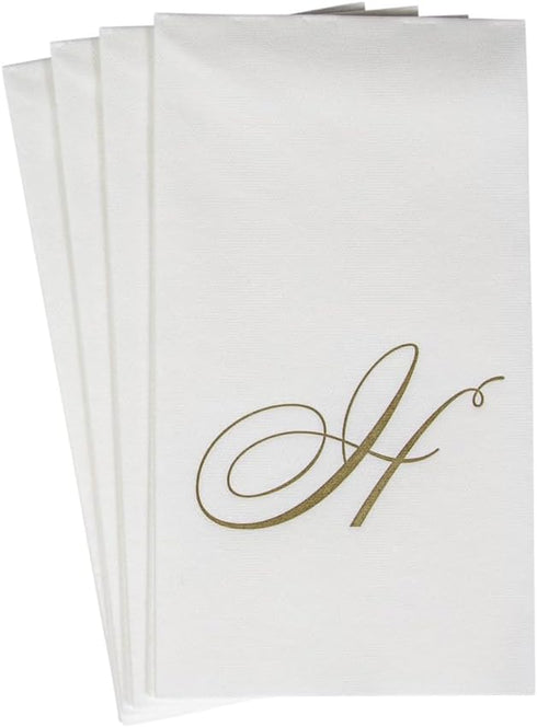 Caspari White Pearl & Gold Paper Linen Guest Towel Napkins in Letter H - Pack of 24...