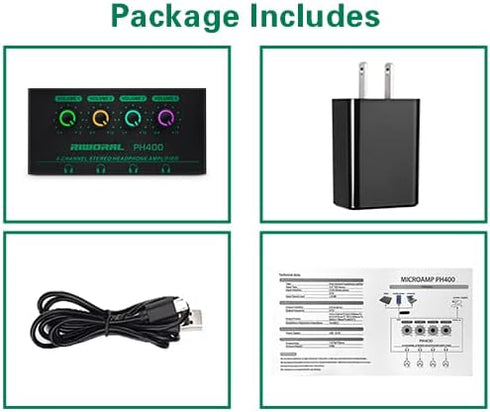 4 Channels Headphone Amplifier with 1/4" and 1/8" TRS Jack Input for Dj Mixer Headphone Mixer Amps Headphone Splitter with Separate Volume Control...