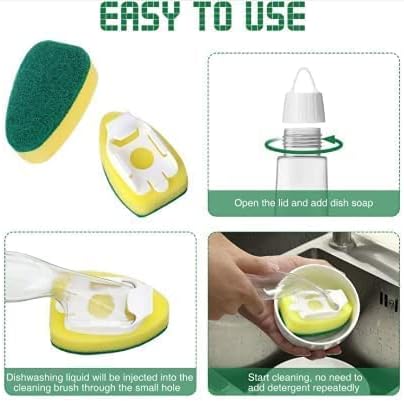 Non-Scratch Heavy Duty Dish Wand Sponge for Kitchen Sink Cleaning Brush (1 Wand with 6 Sponge Heads)...