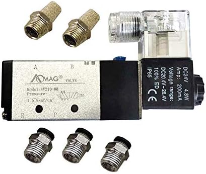AOMAG Pneumatic 1/4" PT Solenoid Valve 4V210-08 DC 24V Single Coil Pilot-Operated Electric 2 Position 5 Way Connection Type...