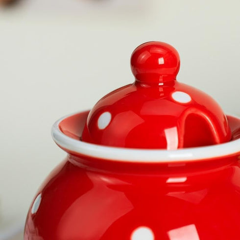 123Arts Ceramics Dot Sugar Salt Pepper Storage Jar Seasoning Pot with Lid And Spoon...