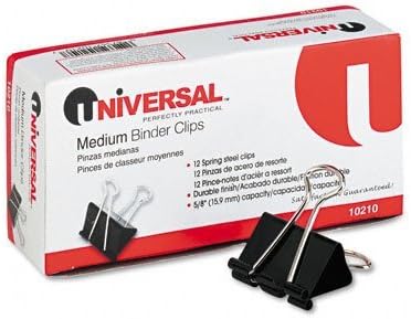 Universal : Medium Binder Clips, Steel Wire, 5/8" Capacity, 1-1/4" Wide, Black/Silver, Dz -:- Sold as 2 Packs of - 12 - / - Total of 24 Each...