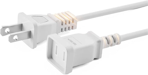 2-Prong Power Extension Cord White 16ft, BolAAzuL Long US Male to Female Single Plug Extension Power Cable 16AWG 13A/125V SPT2 Insulated, 2 Outlet...