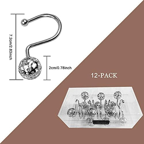 12Pcs Hollow Ball Shower Curtain Hooks Luxury Quality Rustproof Stainless Steel Shower Curtain Rings Hooks for Bathroom Rod (Chrome)...
