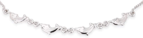 Sterling Silver Jewelry Playful Dolphin Anklet with Rhodium Plating for Women and Girls...