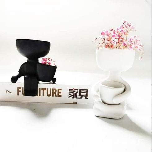 3.94” Creative Cute Imitation Humanoid Ceramic Flower Pot Succulent Planter Crafts Vase Home Decoration Personalized Gift (Black A)...
