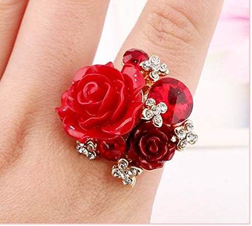 Women's Rose Gold Plated Flower Rings Colorful Crystal Statement Rings Wedding Band Engagement Ring...