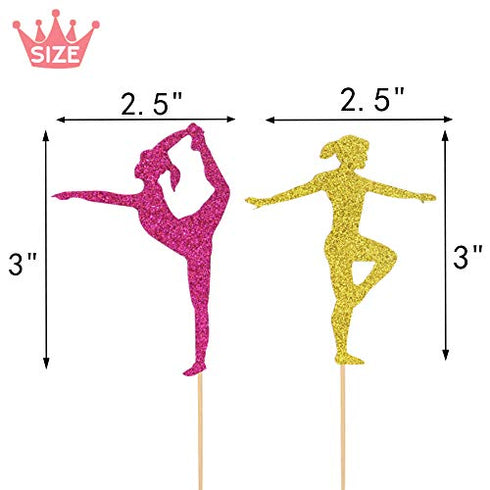 Gymnastics Cupcake Topper Gymnast Themed Cake Food Fruit Dessert Appetizer Picks Girl Birthday Party Supplies Colorful Glitter Decorations Set of ...