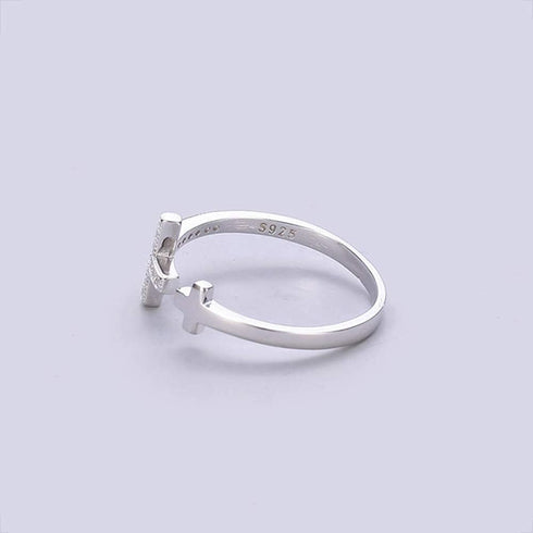 Double Cross Faith S925 Sterling Silver CZ Crystal Opening Ring for Women Teen Girls Dainty Adjustable Statement Engagement Finger Christian Finge...