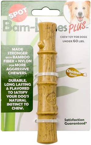 Bam Bones for Dogs Bamboo Dog Toy, Chicken Flavored Dog Chew Toys Bundle SS Pet Training Whistle - Chew Stick for Aggressive Chewers for Dogs Unde...