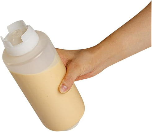 Restaurantware 32oz. FIFO Inverted Plastic Squeeze Bottle with Refill and Dispensing Lids - First In First Out - Perfect for Restaurants Catering ...
