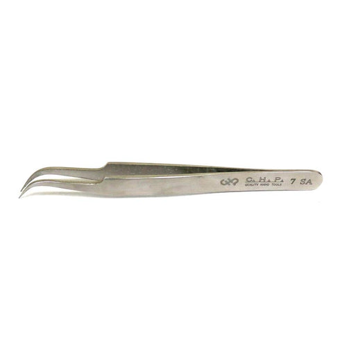 Hakko CHP 7-SA Stainless Steel Non-Magnetic Precision Tweezers with Very-Fine Point Curved Tips, 4-1/2" Length...