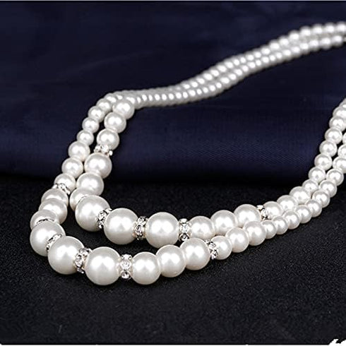 COLORFUL BLING 1920s Classic Faux Pearls Necklace Multi-Layer Strand Bracelet Dangle Earrings Set Beads Accessories Wedding Costume Party Jewelry ...