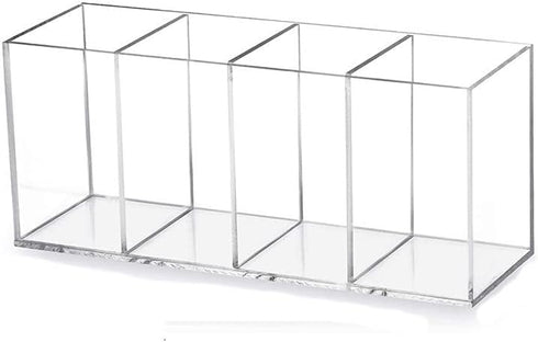 Acrylic Pen Holder 4 Compartments Clear Pencil Holder Organizer Makeup Brush Holder...