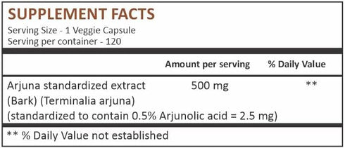 HERBAL HILLS Arjuna Capsules (Terminalia Arjuna) | 120 Count (500 mg) | Standardized Extract Wellness and Health Supplements with Arjuna Bark Extr...