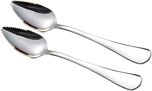 2Pcs Grapefruit Spoon Stainless Steel Fruit Spoon, Stainless Steel Spoon, Serrated Edge Ice Cream Scrape Cut Spoons For Fruit Dessert Cheese Veget...