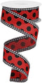 Craig Bachman 1.5" Medium Polka Dots Gingham Edge in Red & Black (10 Yards) - Durable Wired Edge for Effortless Crafting, Ideal for Floral Arrange...