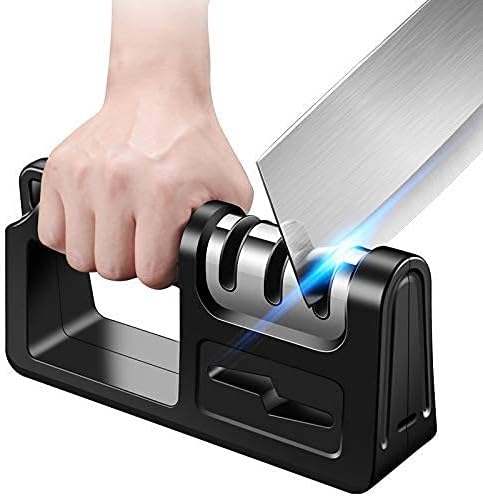 Kitchen Knife Sharpener and Scissor Sharpeners, 4-in-1 Hunting Outdoor Knife Sharpener, Safely Sharpen Knives with Diamond, Ceramic,Tungsten for K...