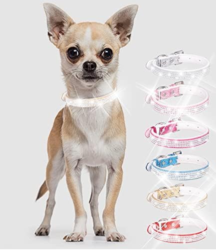Rhinestone Dog Collar, Cute Dazzling Sparkling Leather Dog Cat Rhinestone Collar Crystal Diamond Pet Dog Puppy Collar (S:21-27cm, Silver)...
