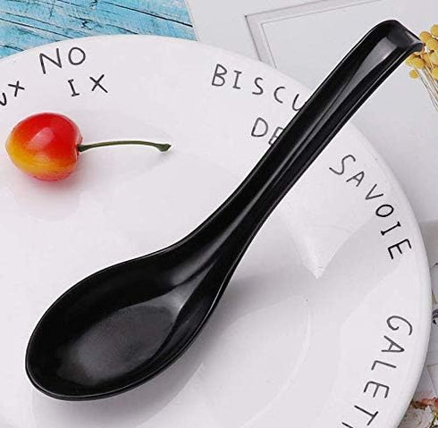 Happy Sales HSSP-MLDBK6, Melamine Soba, Rice Spoons, Asian Chinese Won Ton Soup Spoons, 6 pc Black Ladle Soup Spoons...
