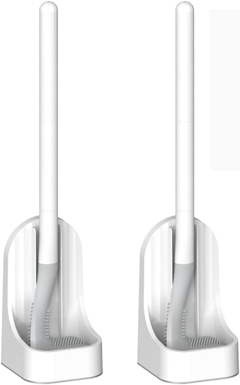 Toilet Brush, Long Handle Golf Toilet Brush with Holder 360° Deep Cleaning Flexible Silicone Toilet Cleaner Brush Wall Mounted for Bathroom (2Pcs ...