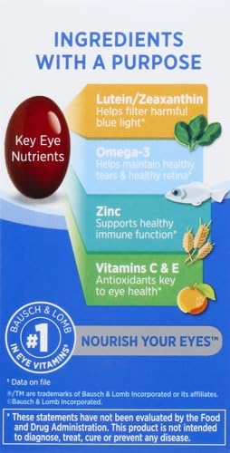 Ocuvite Eye Vitamin & Mineral Supplement, Contains Zinc, Vitamins C, E, Omega 3, Lutein, & Zeaxanthin, Bausch & Lomb Ocuvite Adult 50+ Eye Vitamin...