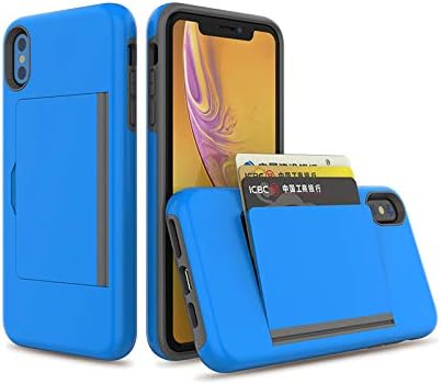 iPhone xr Case with Card Holder,Shockproof Armor Silicone Credit Card Slot Protective Wallet Cover Case for Apple iPhone XR - Blue...