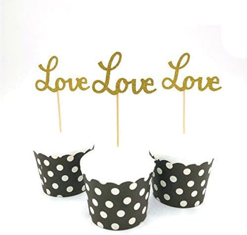 24pcs Gold Love Cupcake Topper Valentine's Day Decoration Birthday Wedding Party Decoration...