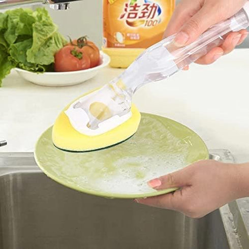 Dish Brush with Soap Dispenser - Soap Dispensing Dish Brush for Cleaning Dishes, Pots, Sink, Bath tub - Dish Wand with Long Handle and 2 Replaceab...