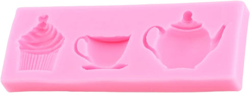 Tea Party Cake Mold Teapot Fondant Molds Tea Cup Silicone Mold for Cake Decorating Cupcake Topper Chocolate Candy Gum Paste Polymer Clay...