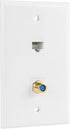 Ethernet Coax Wall Plate, 1 Port Cat 6 RJ45 Keystone and 1 Port TV Coax F Type Keystone Wall Plate...
