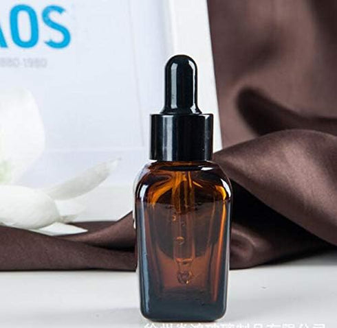 3PCS 30ml Empty Refillable Square Amber Glass Droppers Essential Oil Bottles Aromatherapy Cosmetics Elite Fluid Container Jar Pot Holder with Glas...