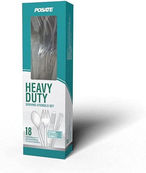 Plastic Serving Utensils, 9" Clear Disposable Utensils 18 Pack, 6 Serving Tongs, Spoons, Forks...