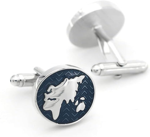 Vintage Cuff Links Blue World Map Globe Design Quality Brass Material Cuff-links for Men with Gift Box...