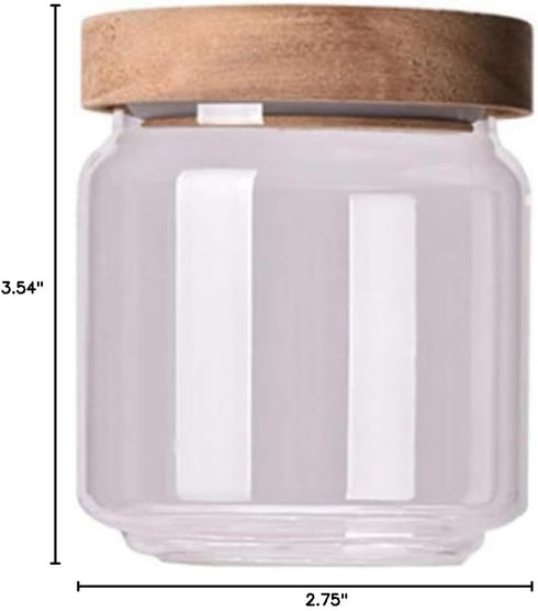 1PCS 450G/15oz Empty Clear Glass Canister Home Kitchen Food Storage Container Jars Pots With Airtight Wood Lids Food Organizer Vial Dispenser for ...