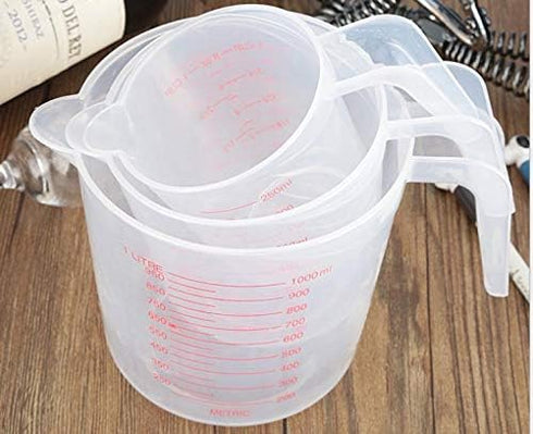 Plastic Measuring Cup Set,3Pcs BPA Free Plastic Clear Heat-resistant with Angled Grip and Spout Stackable Liquid Measuring Cup for Kitchen Use...