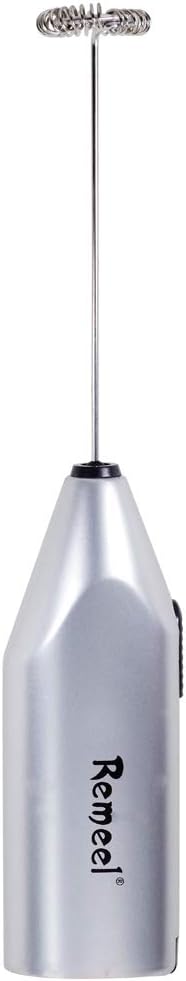 Handheld Milk Frother with Stainless Steel Whisk, Portable and Powerful Foam Maker for Morning Coffee, Latte, Cappuccino, Hot Chocolate (Silver)...