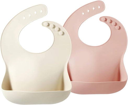 PandaEar 2 Pack Silicone Baby Bibs for Girls, Waterproof Silicone Bibs with Food Catcher, Thick Adjustable Toddler Bibs Baby Food Bibs for Eating,...