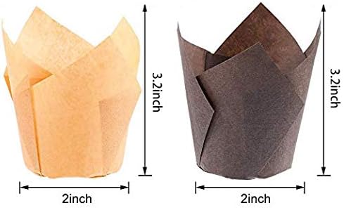 200 Pcs Brown Tulip Muffin Baking Cupcake Liners, Greaseproof, Heat-resistant, Disposable, Ideal for Weddings, Anniversaries, Birthdays...