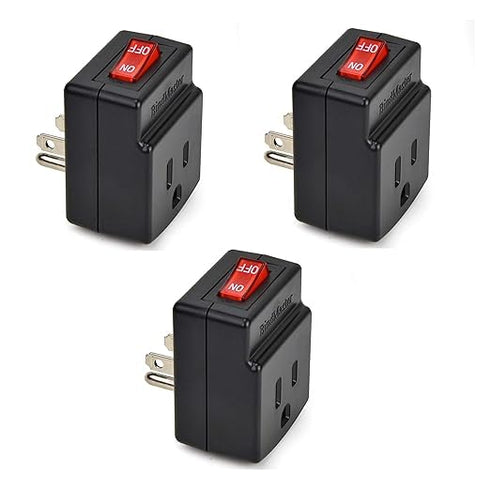 BindmMaster 3 Prong Grounded Single Port Power Adapter with Red Light Indicator On/Off Switch to be Energy Saving, Black - 3 Pack...