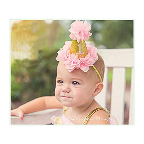 Infant Baby 1st Birthday Party Hat Princess Hairband Baby Girl Flower Delicate Hair Accessories Crown Party Hats, Pink, Small...