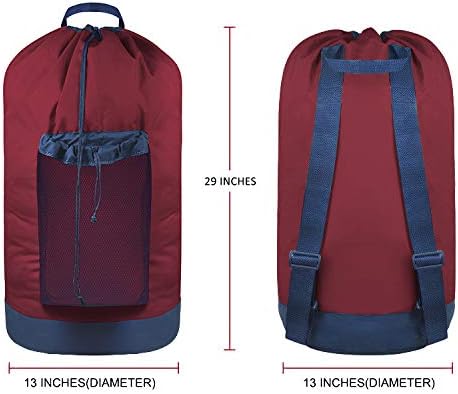 Dalykate Backpack Laundry Bag, Laundry Backpack with Shoulder Straps and Mesh Pocket Durable Nylon Clothes Hamper Bag with Drawstring Closure Red...