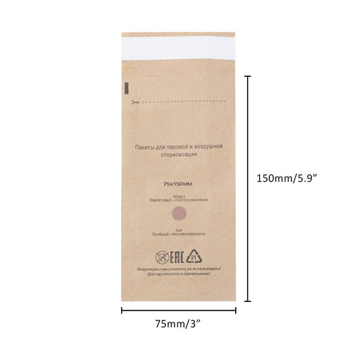 100 Self-Sealing Cleaning Pouches, Dry Heat Autoclave Kraft Paper Cleaning Bags for Dentist Tools and Nail Art Supplies (75mm x 150mm)...