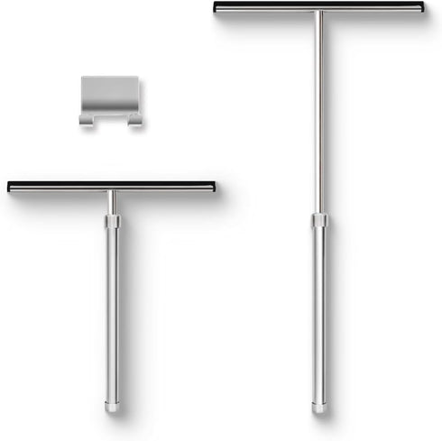 Shower Squeegee with Long Handle and Adhesive Hook. for Glass Doors, Tile Walls, Mirrors and Windows. Telescoping Squeegee for Cleaning. Bathroom ...
