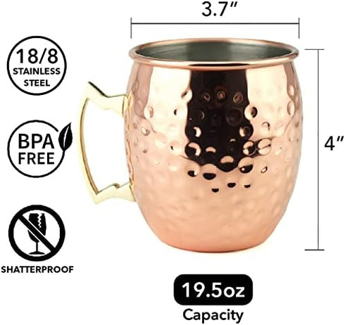 PG Copper/Rose Gold Plated Stainless Steel Moscow Mule Mug - Bar Gift Set 4 - Factory Direct (19 oz) - Authentic Traditional Design - Smooth Finis...