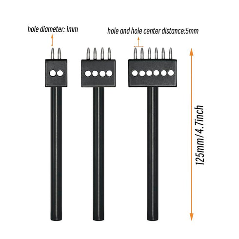 Leather Round Hole Punching Tool 3pcs Prong Punch Tool Set with 2/4/6 Prong Options for Precise Round Hole Punching DIY Leather craft?5MM?...