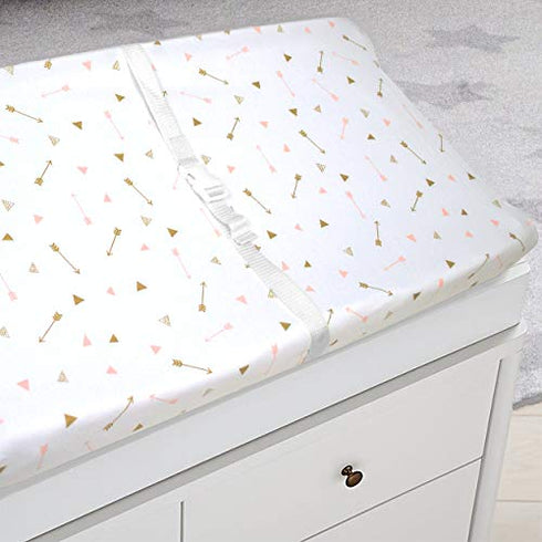TL Care Printed 100% Natural Cotton Jersey Knit Fitted Contoured Changing Table Pad Cover, Sparkle Gold/Pink Arrows, Soft Breathable, for Girls...