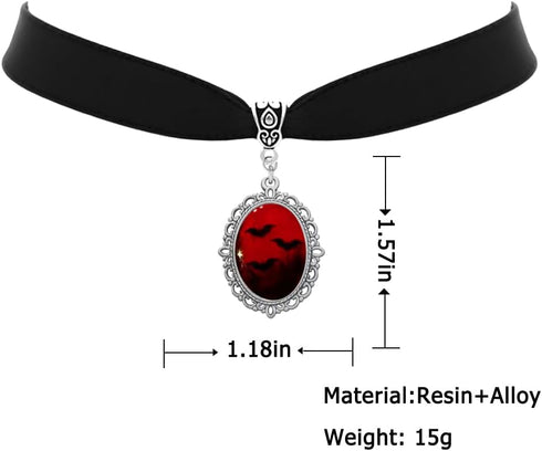 Blood Bat Cameo Choker Necklace Gothic Red Cabochon Pendent Necklace Vampire Accessories for Women...