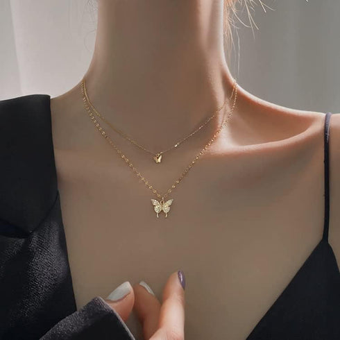 Silver Butterfly Necklace for Women Layered Rose Gold Butterfly Necklace Gold Butterfly Choker Necklace Purple Butterfly Pendant Necklace Silver B...