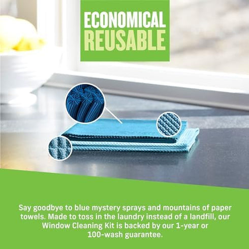 E-Cloth Window Cleaner Kit - Window and Glass Cleaning Cloth, Streak-Free Windows with just Water, Microfiber Towel Cleaning Kit for Windows, Car ...